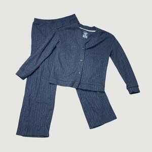 Live 2 Lounge Women's M Blue Lounge Set Button-Up Cardigan & Wide-Leg PJ  L1254